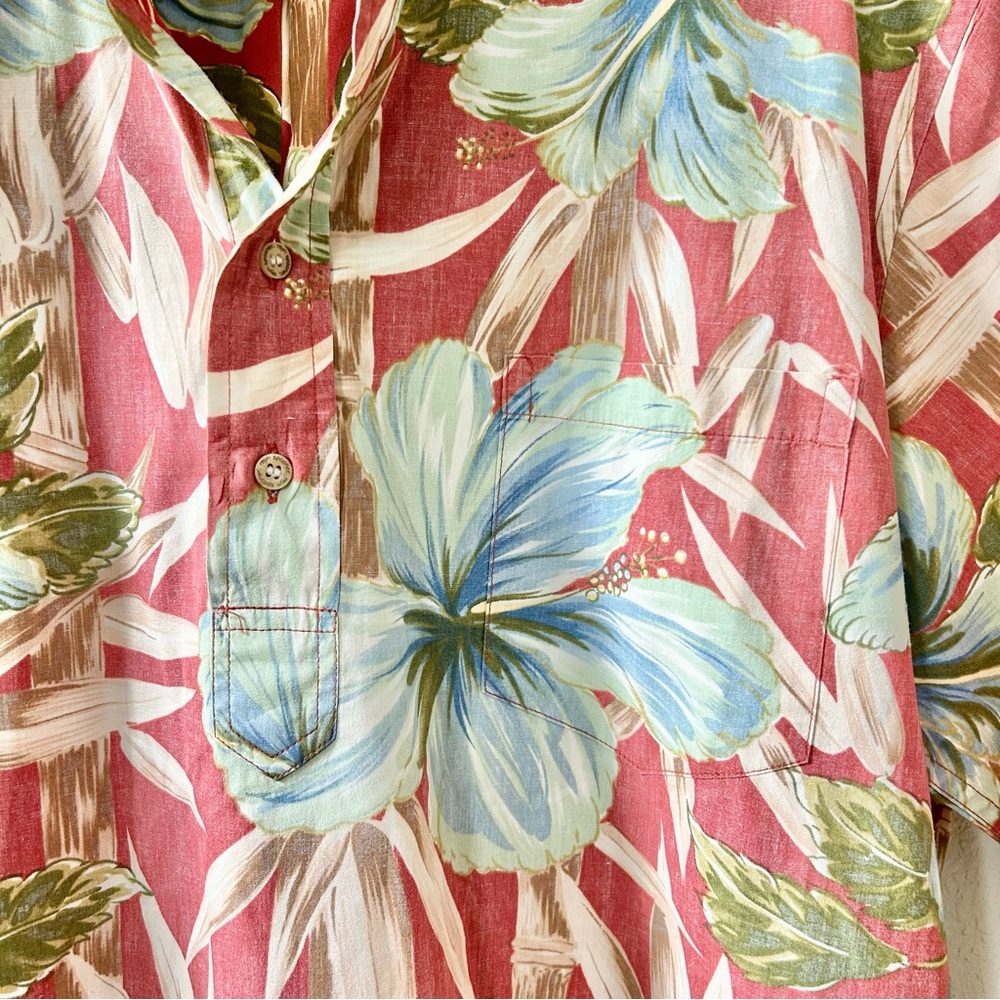 Reyn Spooner Red Blue Hawaiian Floral Shirt Size XL 100% Cotton Quarter Button - Picture 3 of 6